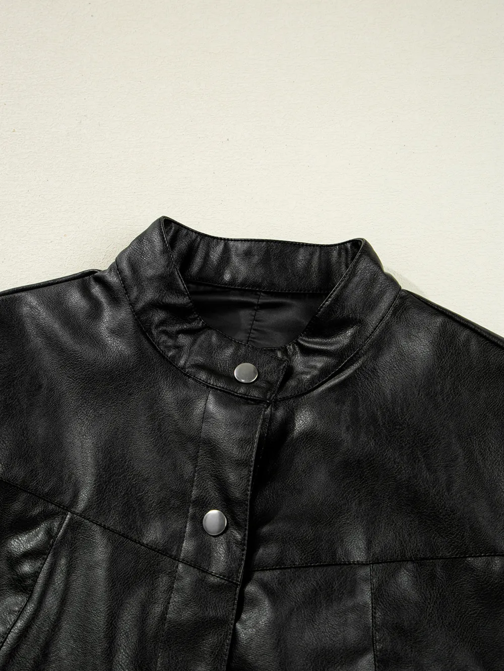 Faux Leather Buttoned Front Boxy Jacket, image 8