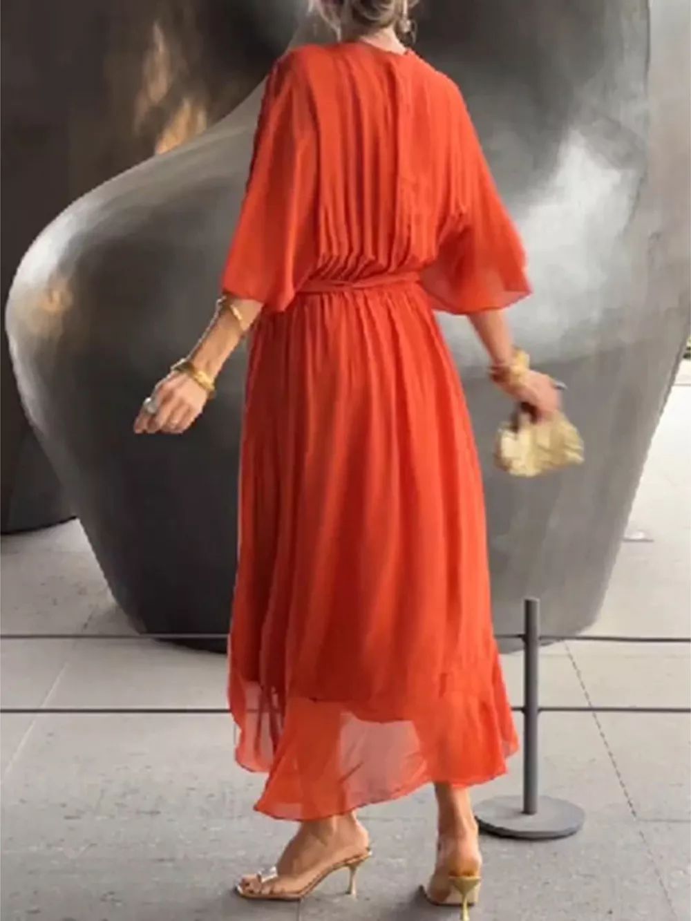 Full Size Chiffon Wrap Dress with Flutter Sleeves Plus Size, image 7