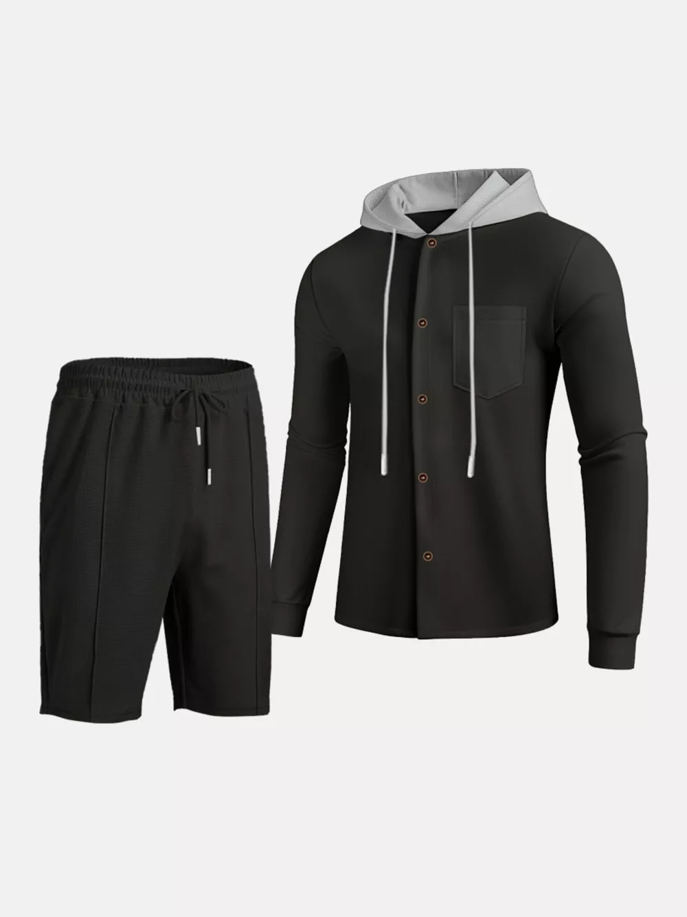 Men's Full Size Casual Hooded Button-Up Top and Shorts Set Plus Size, image 10
