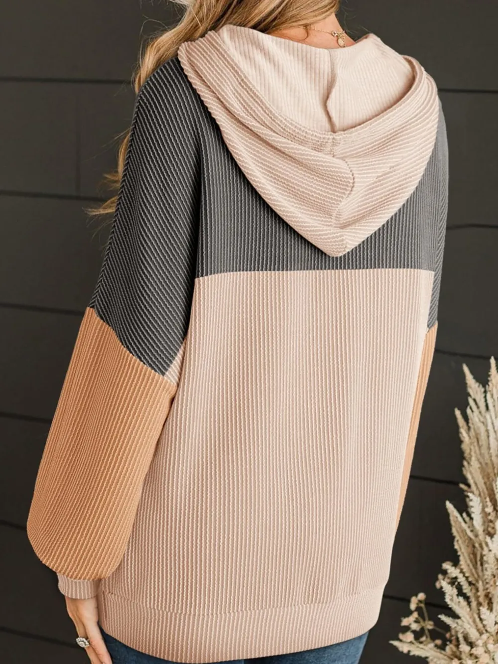 Drawstring Color Block Long Sleeve Hoodie, image 4