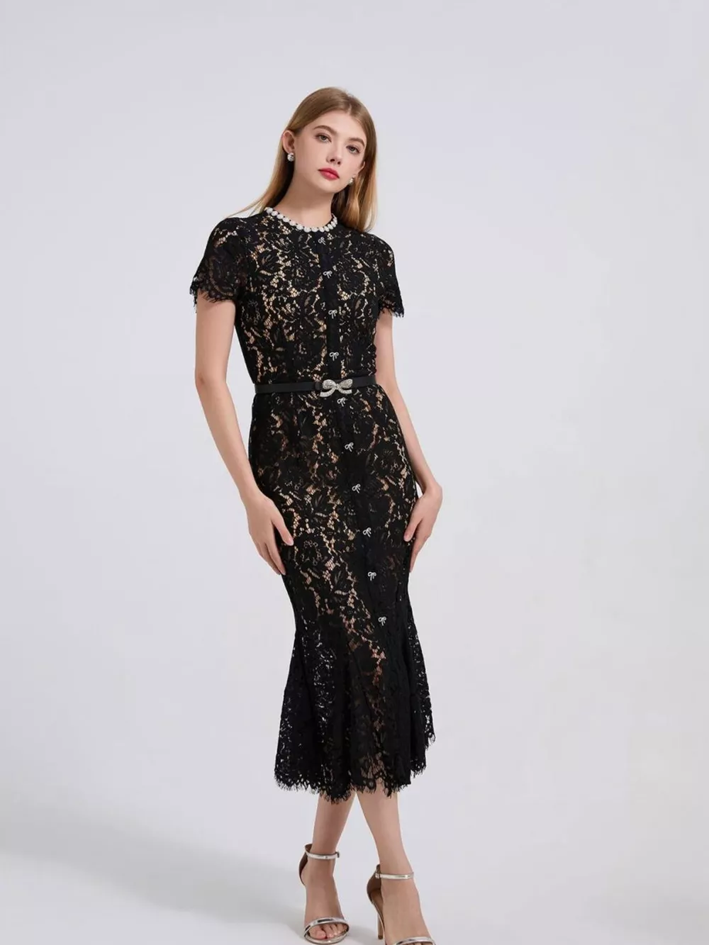 Lace Short Sleeve Mermaid Dress, image 24