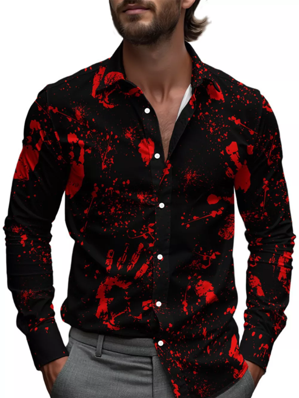 Men's Full Size Halloween Print Long Sleeve Button-Down Shirt Plus Size, image 7