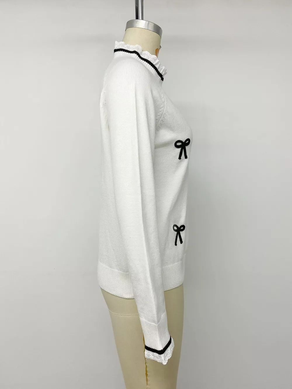 Bow-Embellished Lace Trim Sweater, image 9