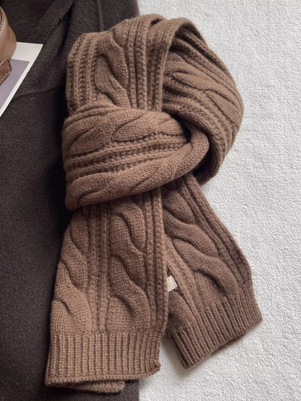 Wool Cable Knit Winter Scarf, image 5