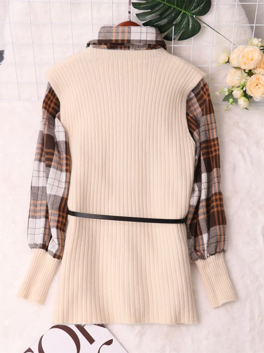 Plaid Long Sleeve Sweater Dress, image 2