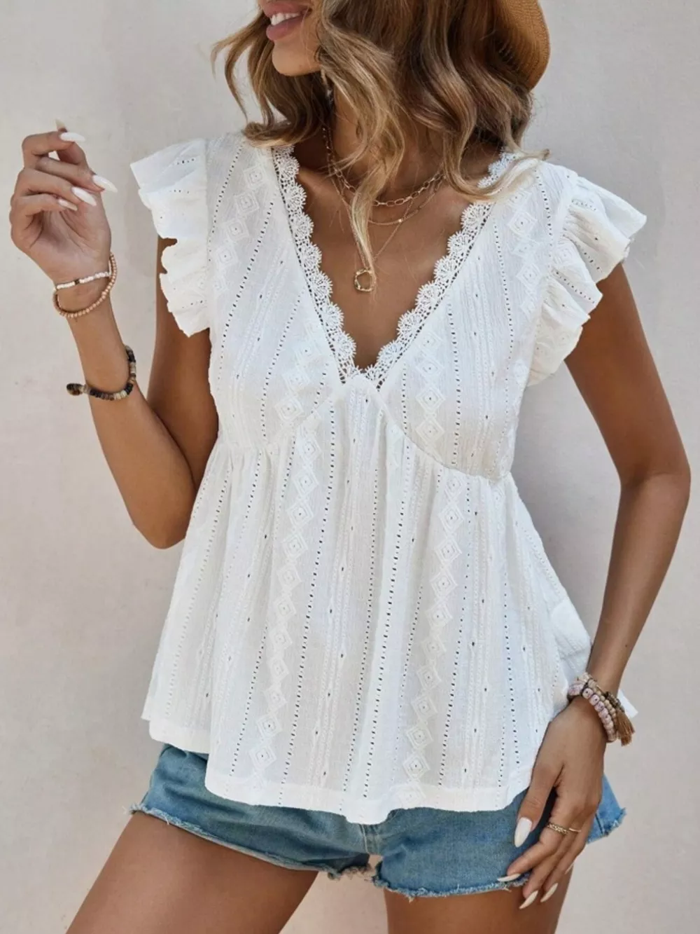 Ruffle Sleeve V-Neck Blouse, image 3