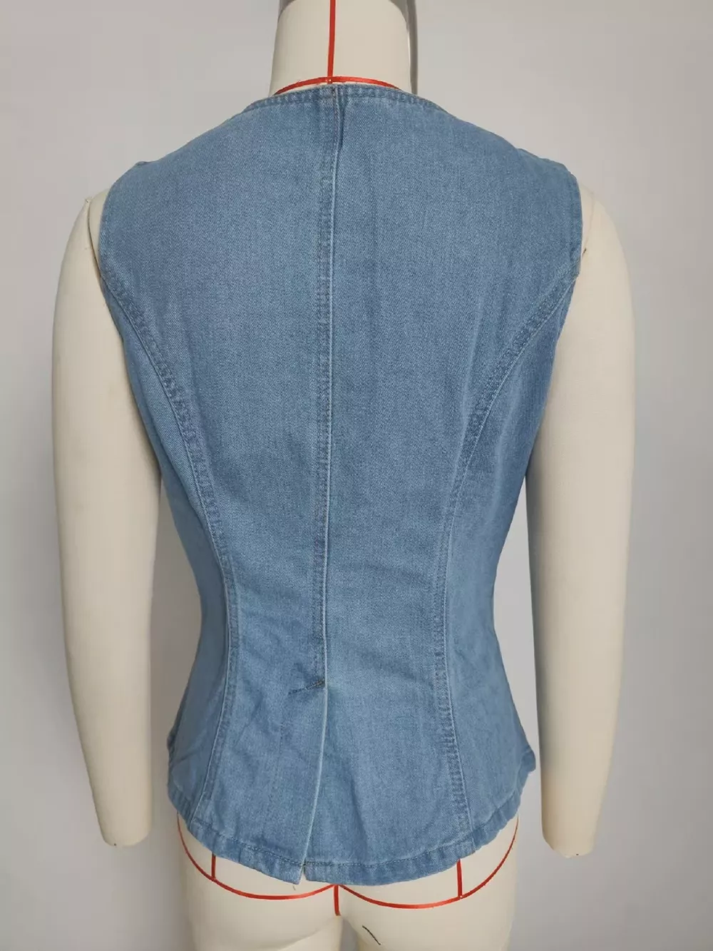 Sleeveless Button-Front Vest and Pants Denim Set, image 7