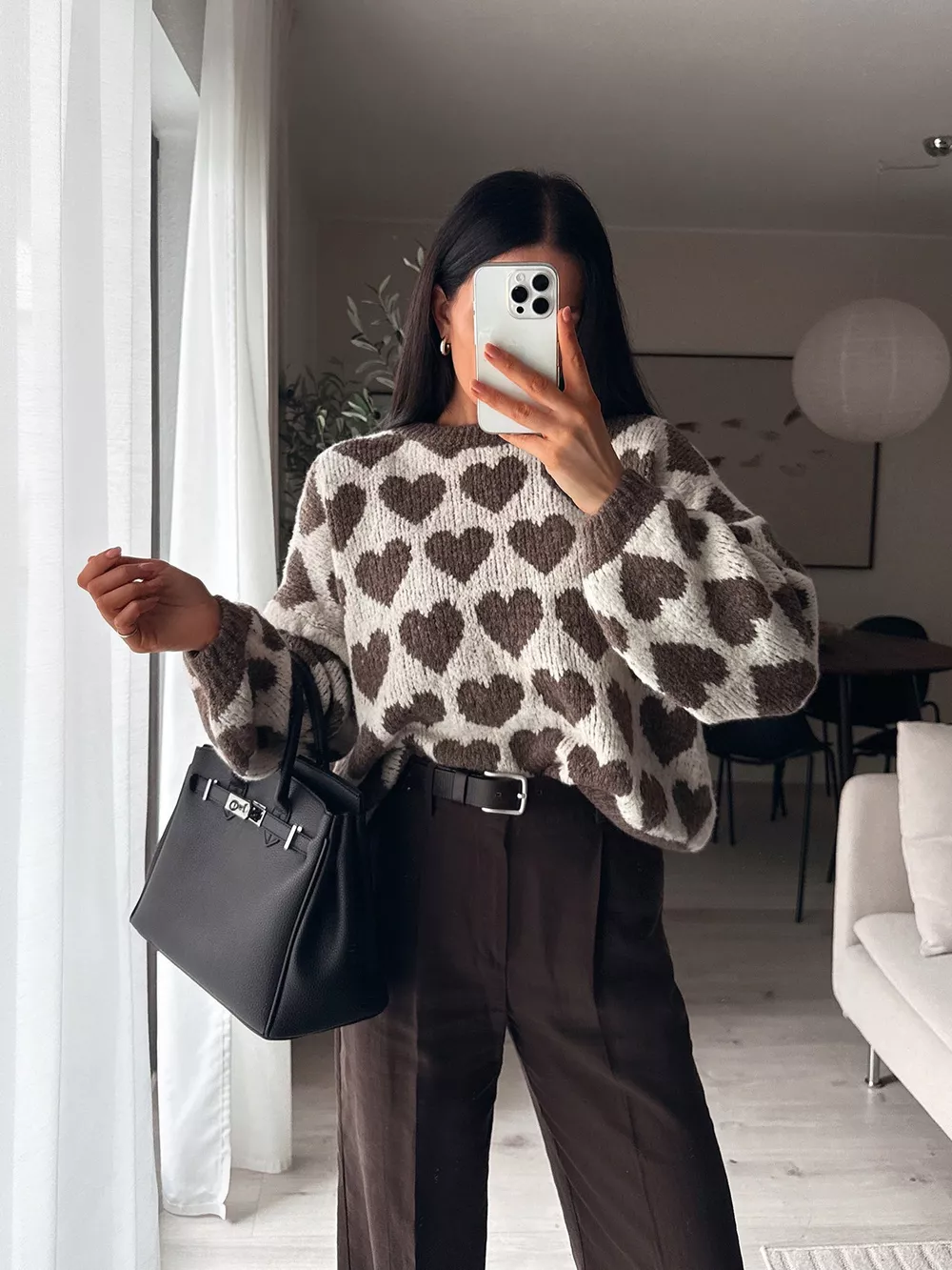 Heart Pattern Dropped Shoulder Sweater, image 22