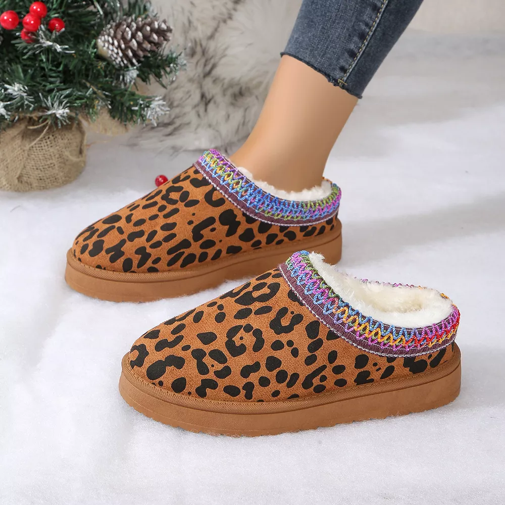 Leopard Print Plush Lined Warm Slip-Ons, image 2
