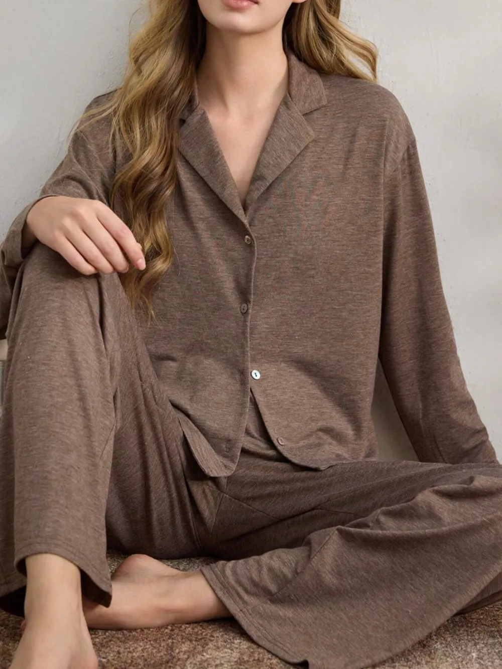 Button-Down Top and Wide-Leg Pants Lounge Set, image 3