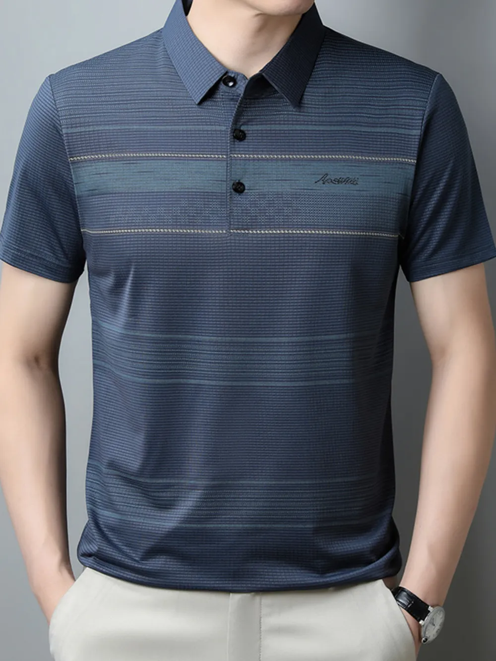 Men's Plus Size Striped Quick-Dry Short Sleeve Polo Shirt