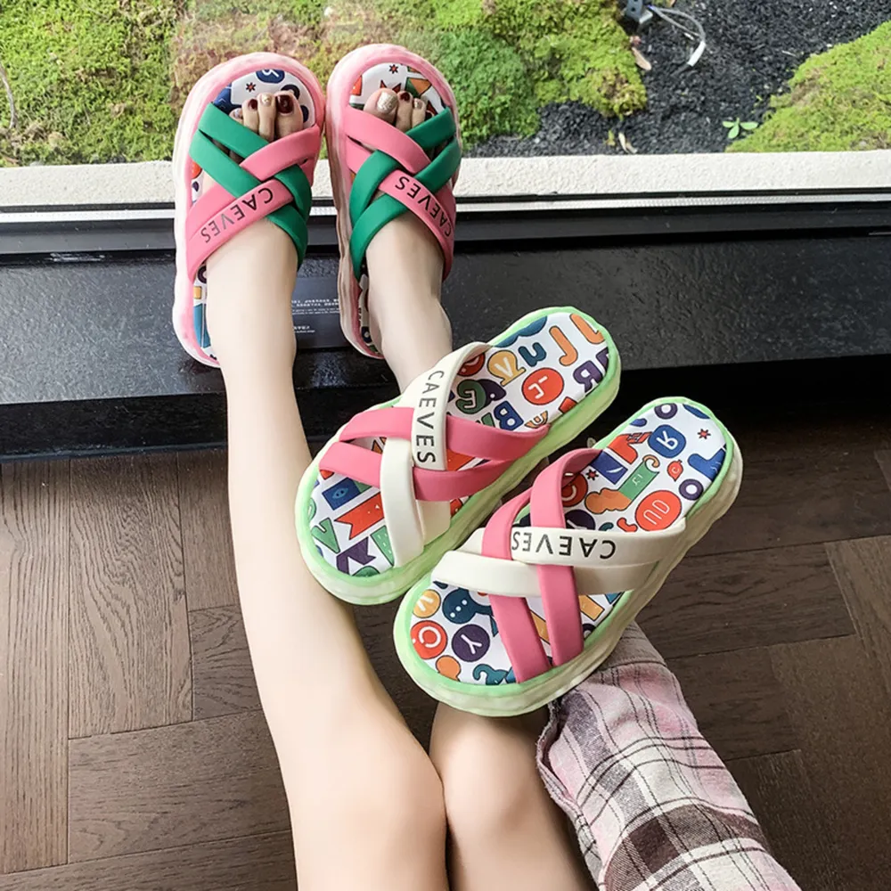 Colorful Letter Print Platform Sandals, image 5
