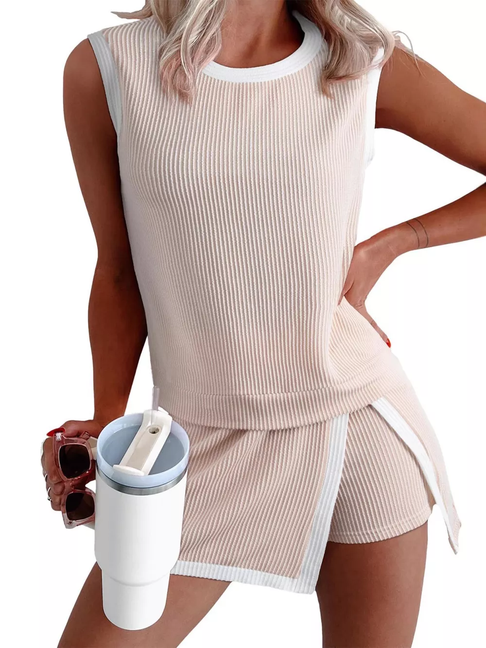 Ribbed Knit Sleeveless Top and Skort Set, image 14