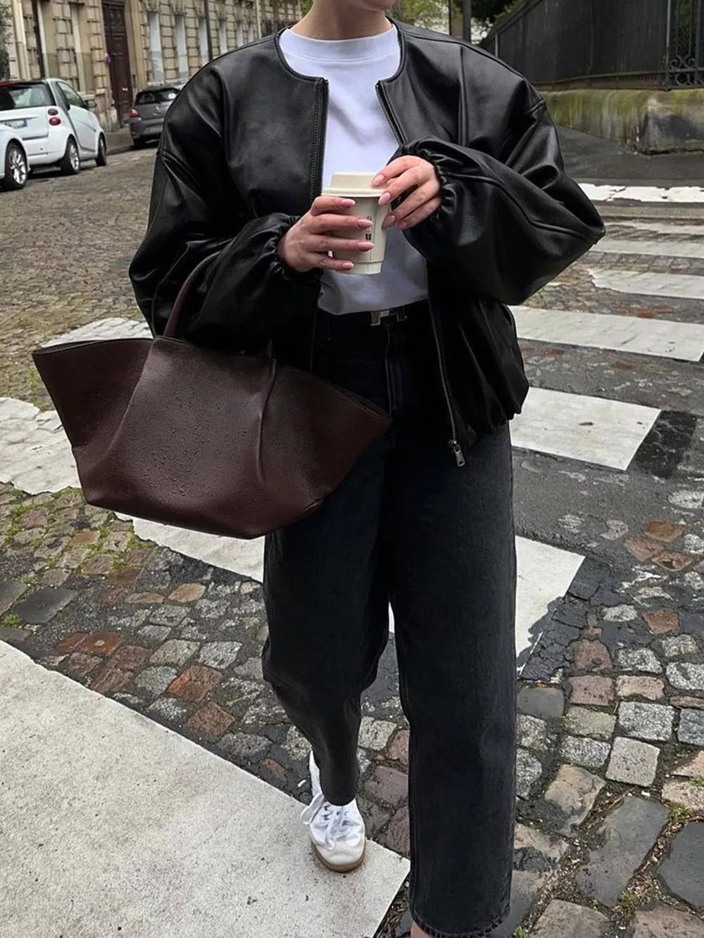 Zip Up Leather Bomber Jacket, image 4
