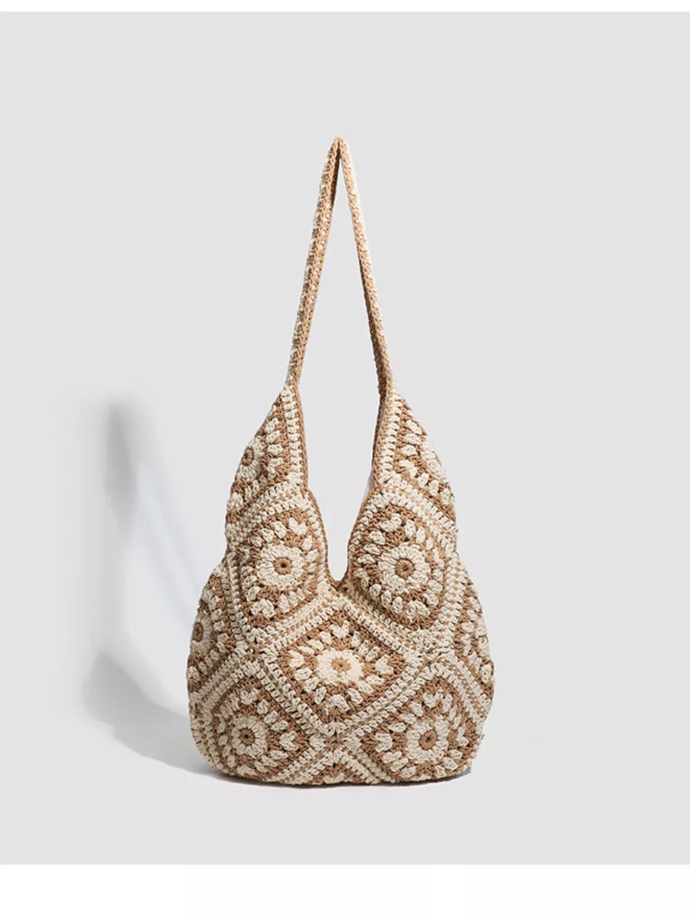 Boho Chic Crochet Granny Square Shoulder Bag, image 5