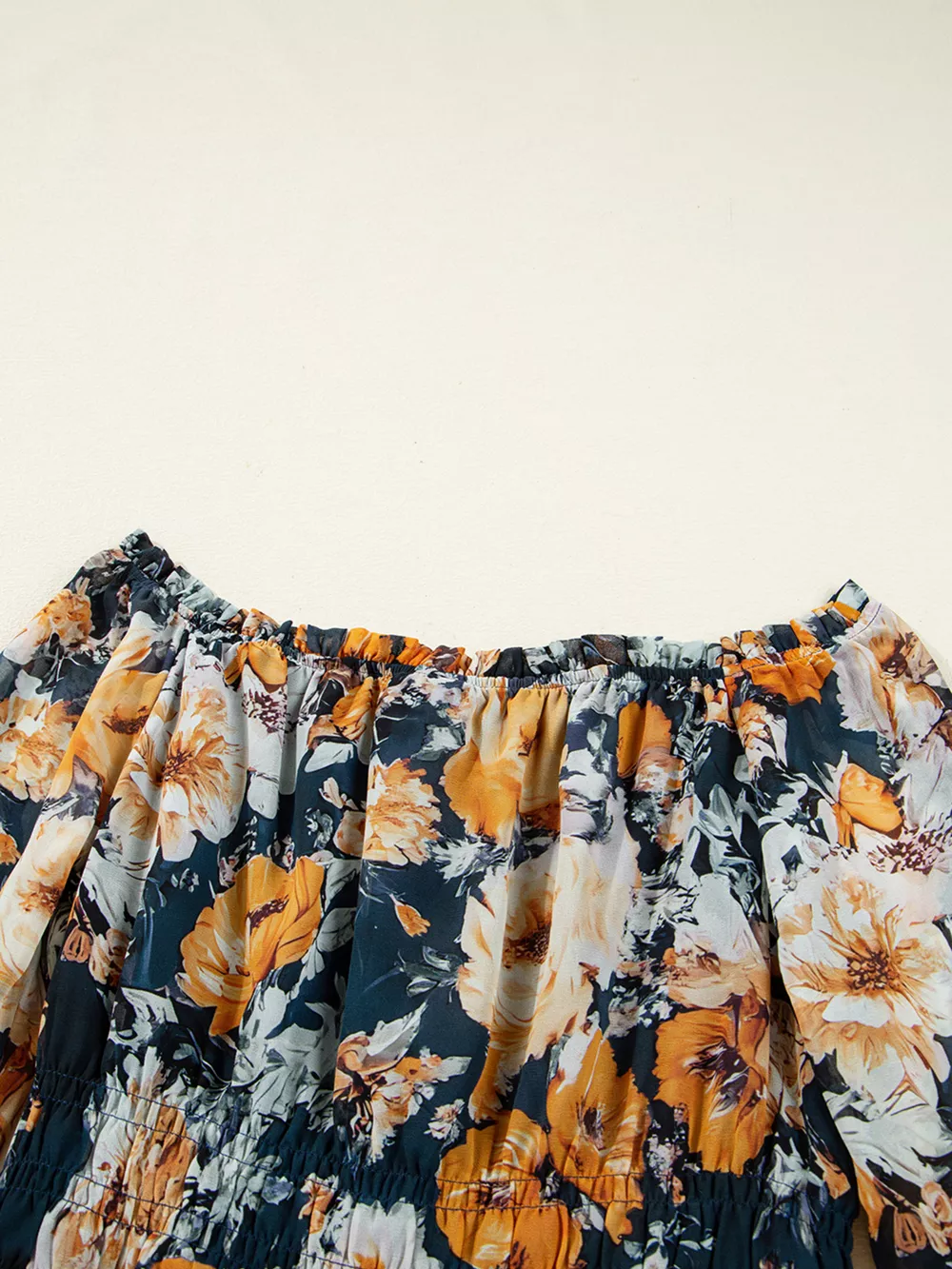 Floral Off Shoulder Bell Sleeve Smocked Peplum Top, image 7