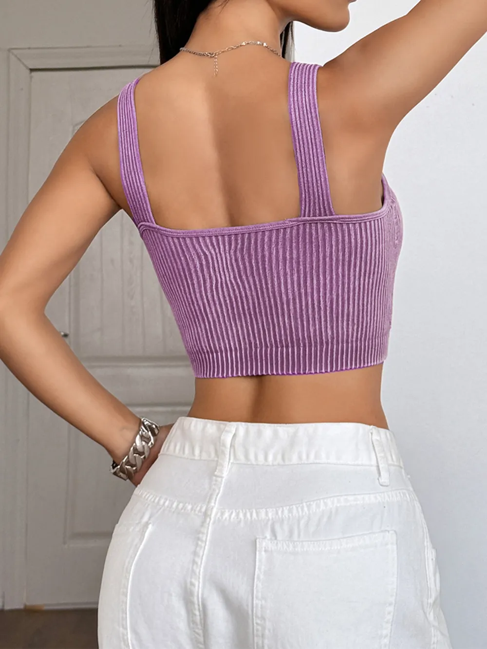 Ribbed Scoop Neck Crop Tank Top, image 24