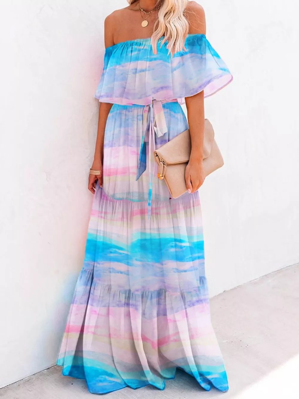 Full Size Off-Shoulder Tiered Maxi Dress Plus Size, image 3