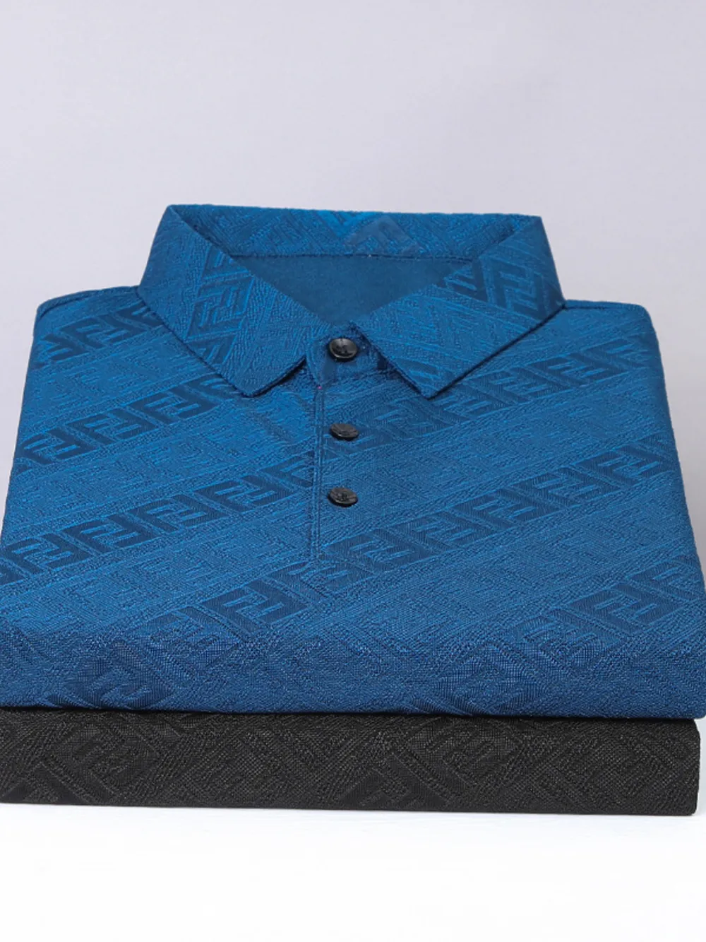 Men's Plus Size Jacquard Pattern Short Sleeve Polo, image 3