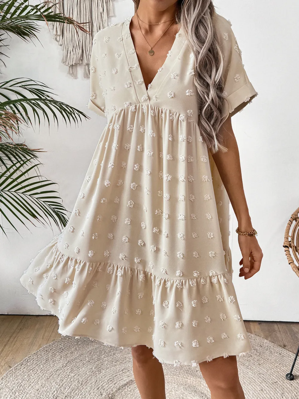 Ruffled Hem Swiss Dot Mini Dress, image 3