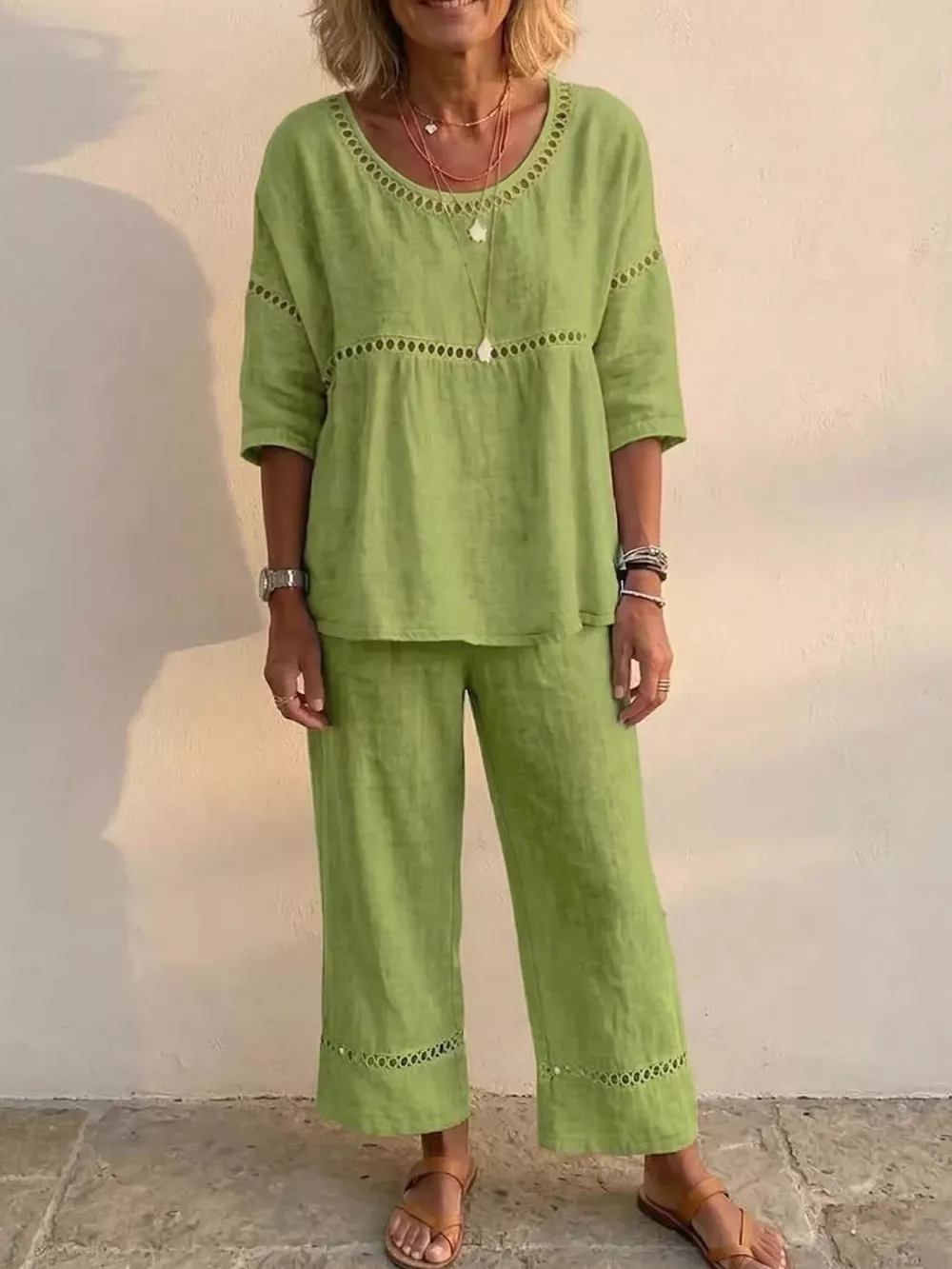 Full Size Hollow-Out Detailing Top and Pants Set Plus Size, image 6