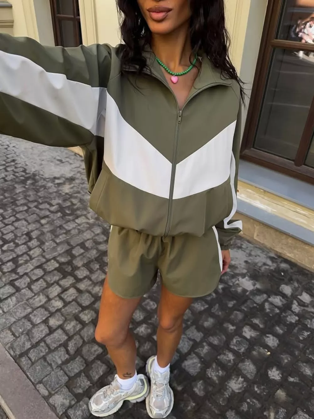 Color-Block Zip-Up Jacket and Shorts Set, image 12