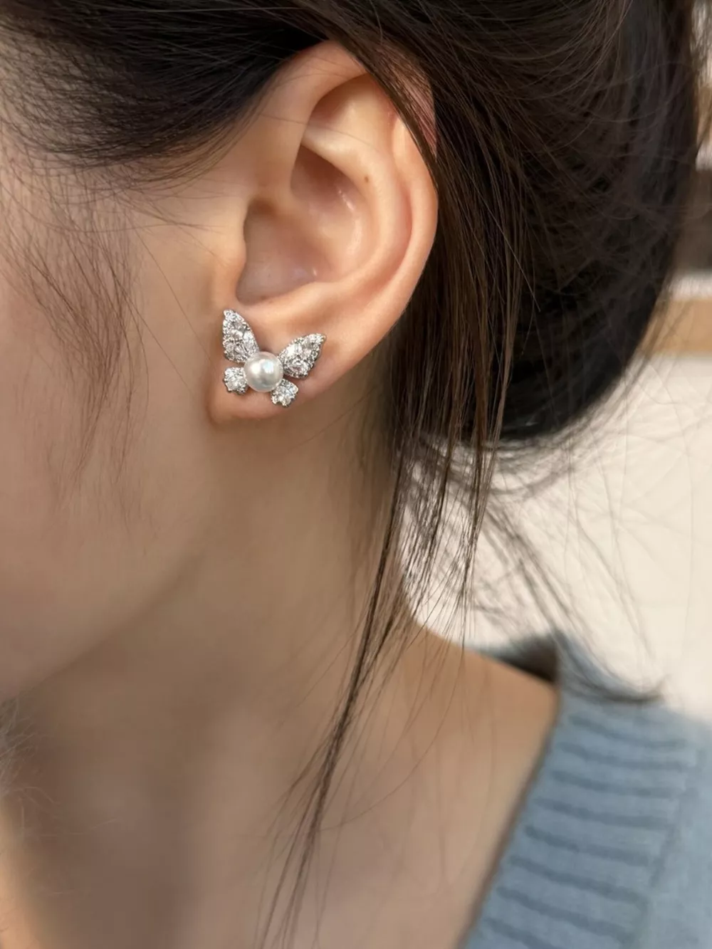 Butterfly Pearl Stud Earrings, image 3