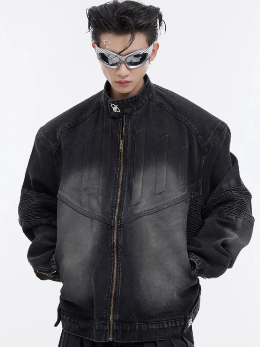 Men's Zip Up Long Sleeve Denim Jacket