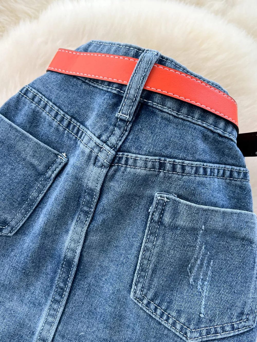 Full Size Striped Patchwork Denim Skirt Plus Size, image 6