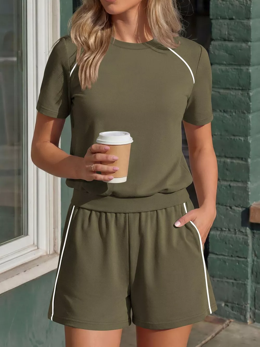 Contrast Trim Short Sleeve T-Shirt and Shorts Set, image 13