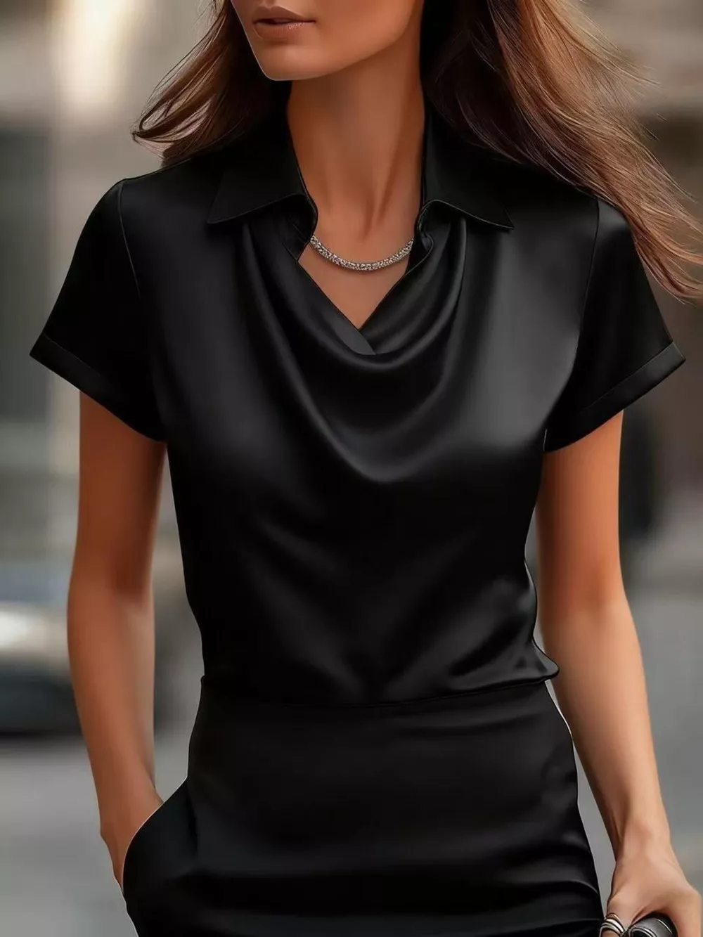 Full Size Satin Cowl Neck Blouse Plus Size, image 3