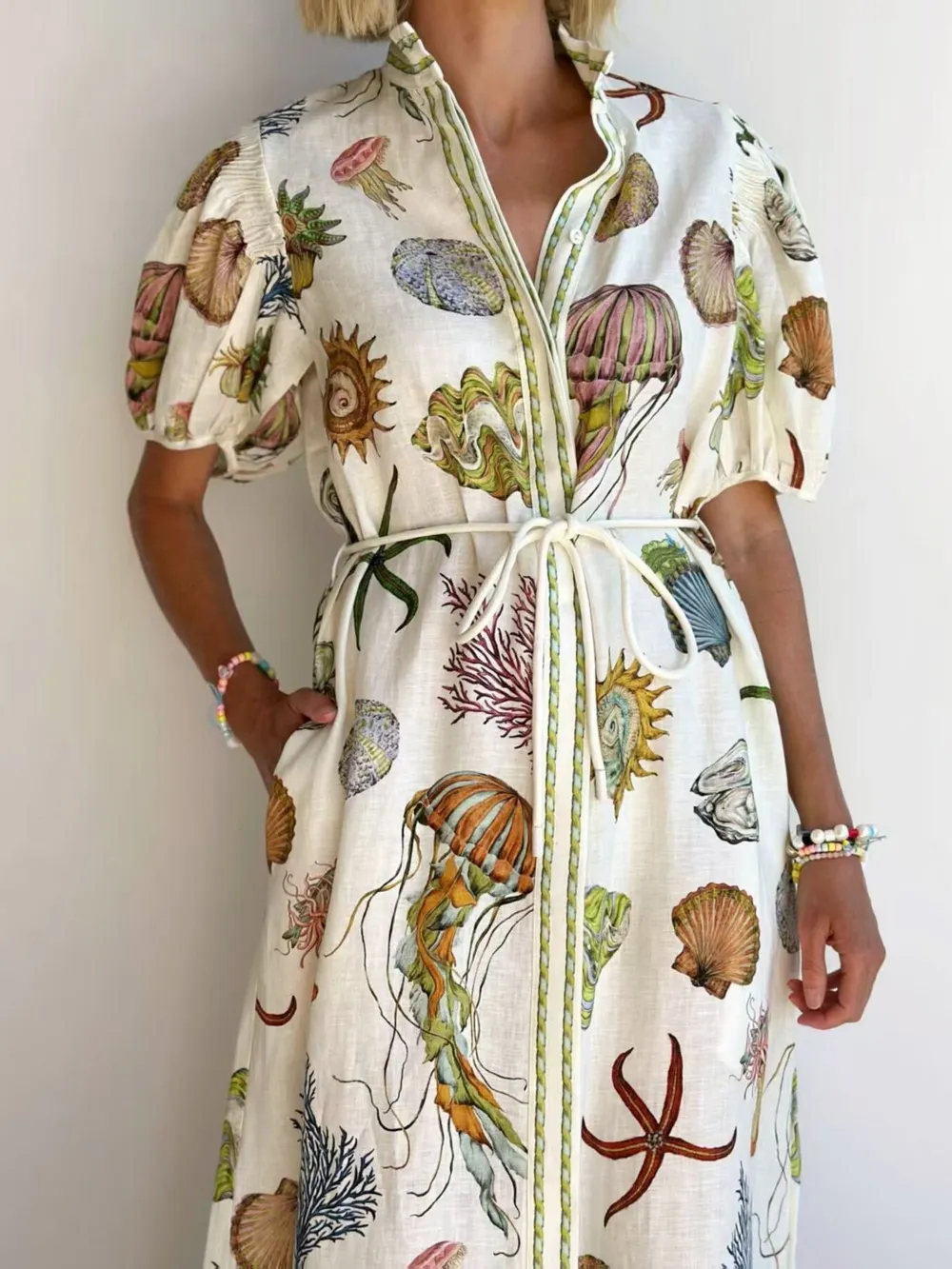 Printed Short Sleeve Shirt Dress, image 4