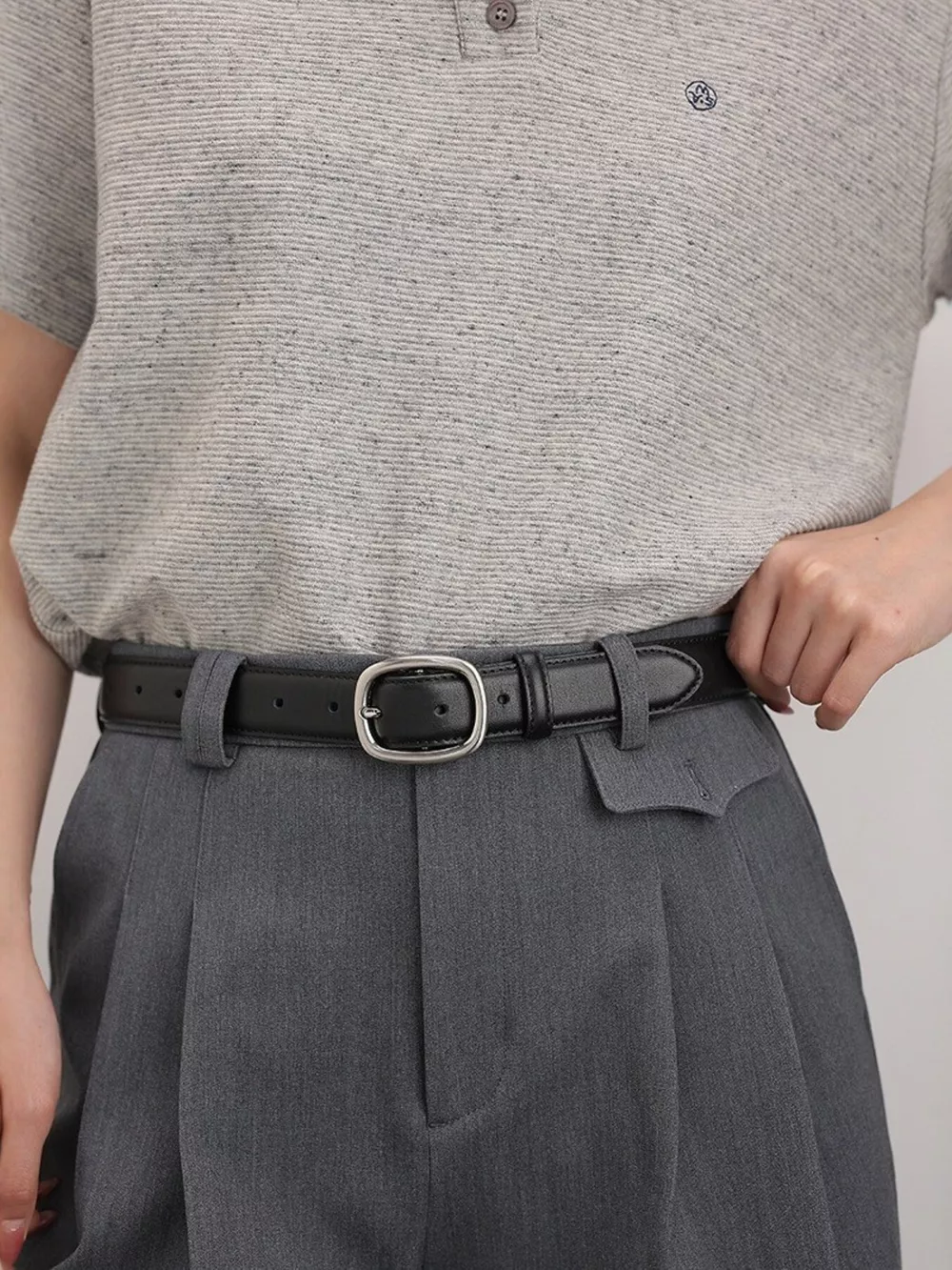 Leather Belt with Oval Buckle, image 3