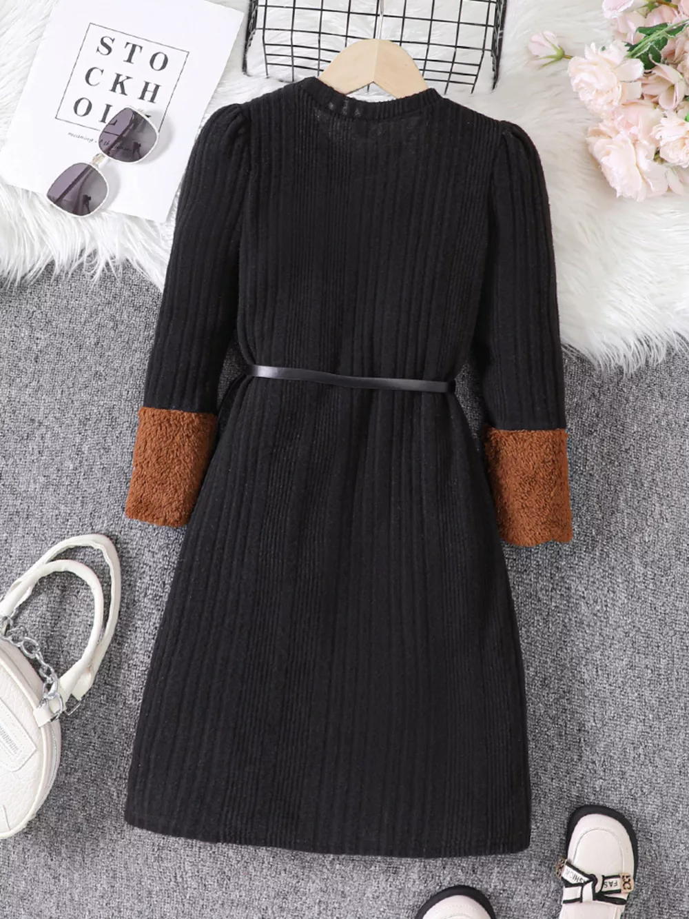 Children's Ribbed Knit Long Sleeve Dress, image 6