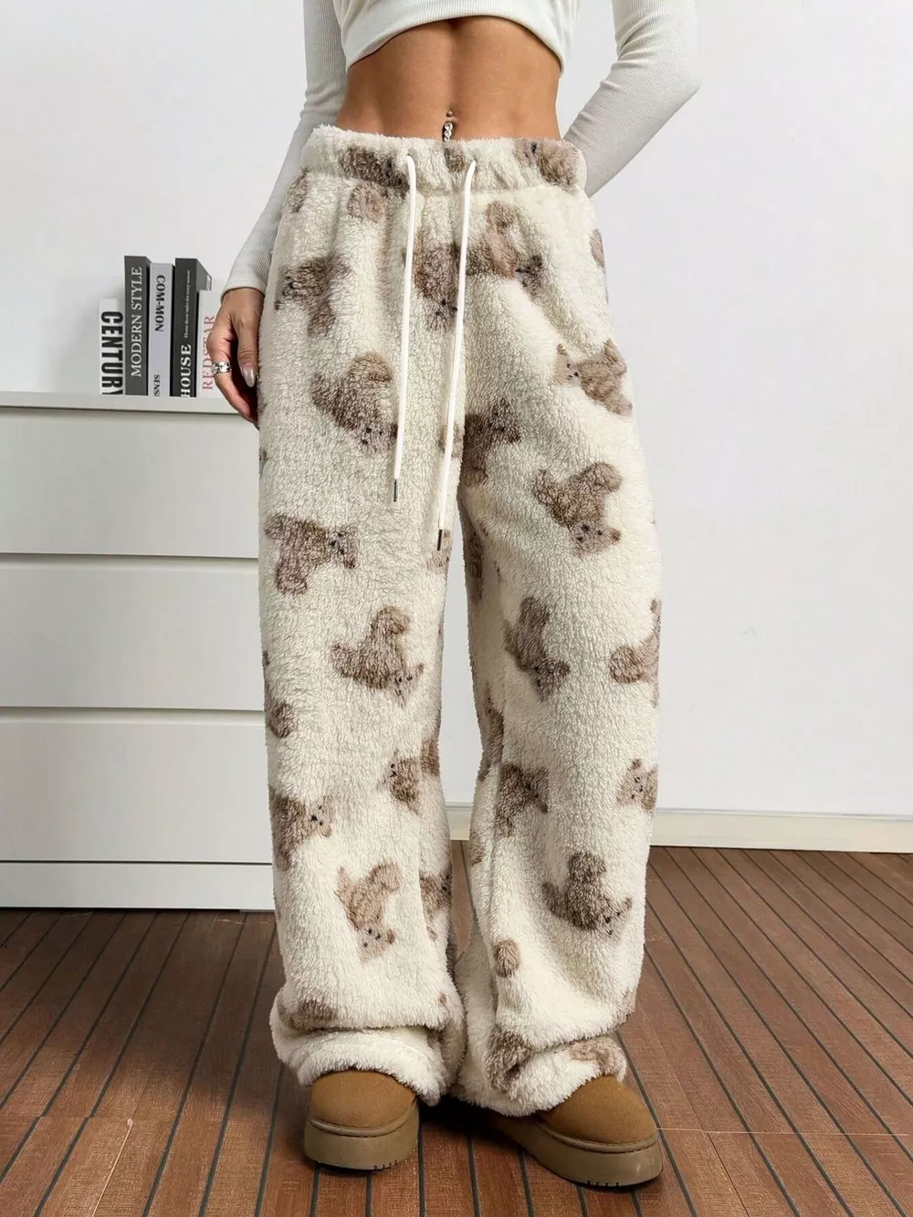 Teddy Bear Print Fluffy Pants, image 5
