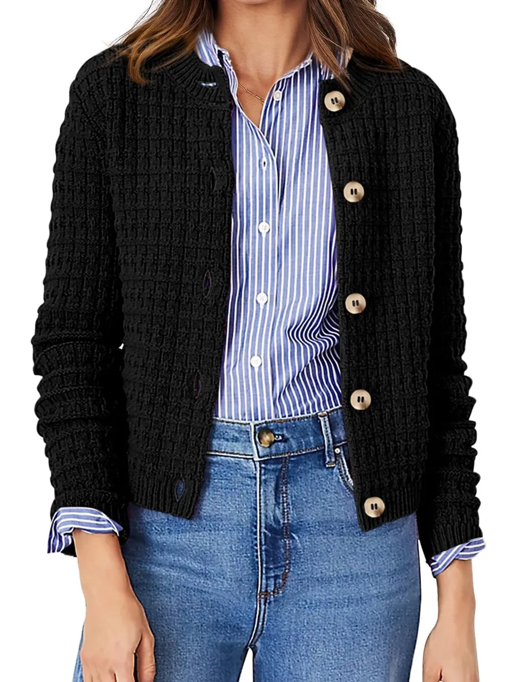 Textured Knit Button-Front Cardigan, image 13