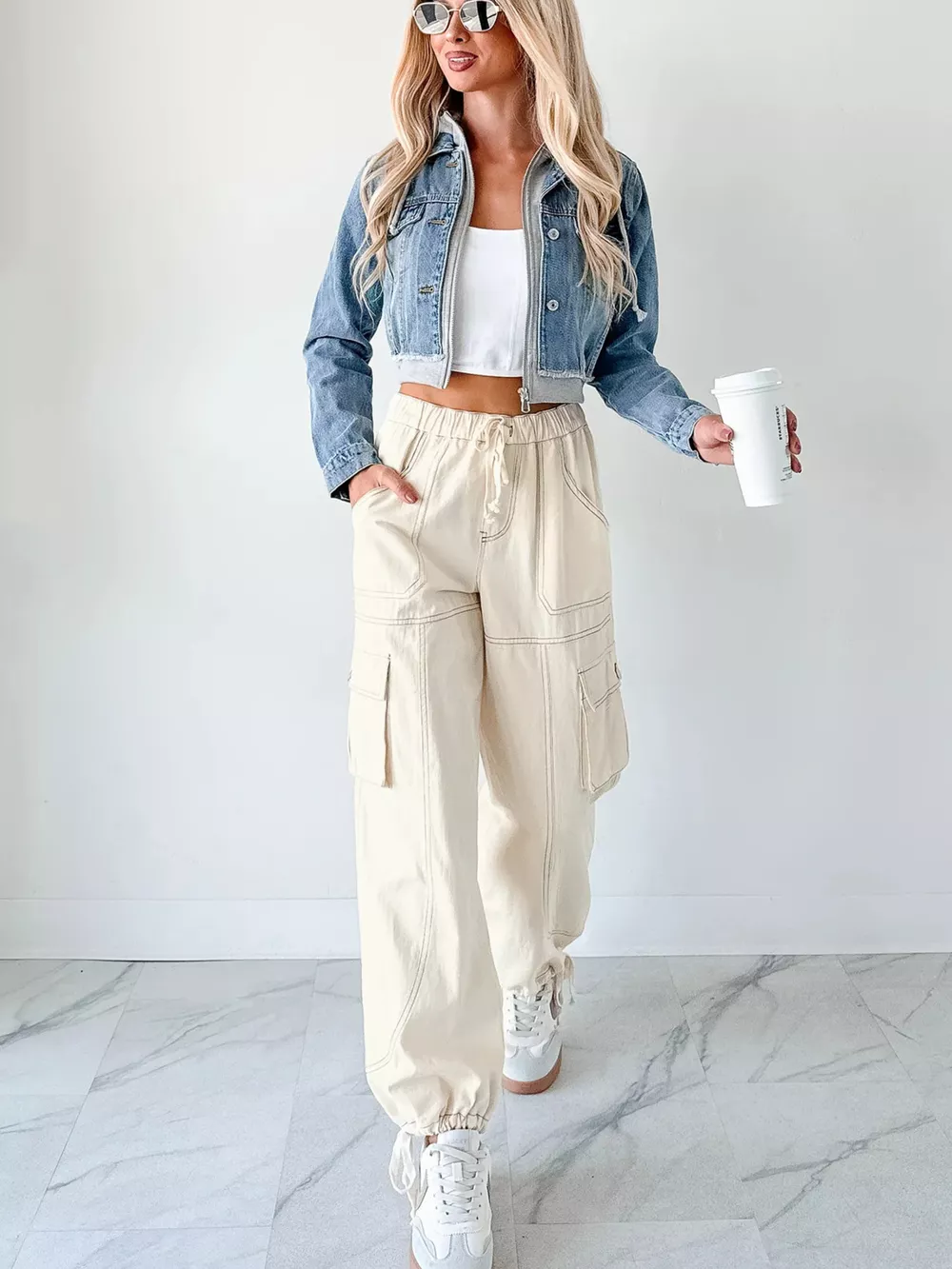 Distressed Zip Up Cropped Hooded Denim Jacket, image 8
