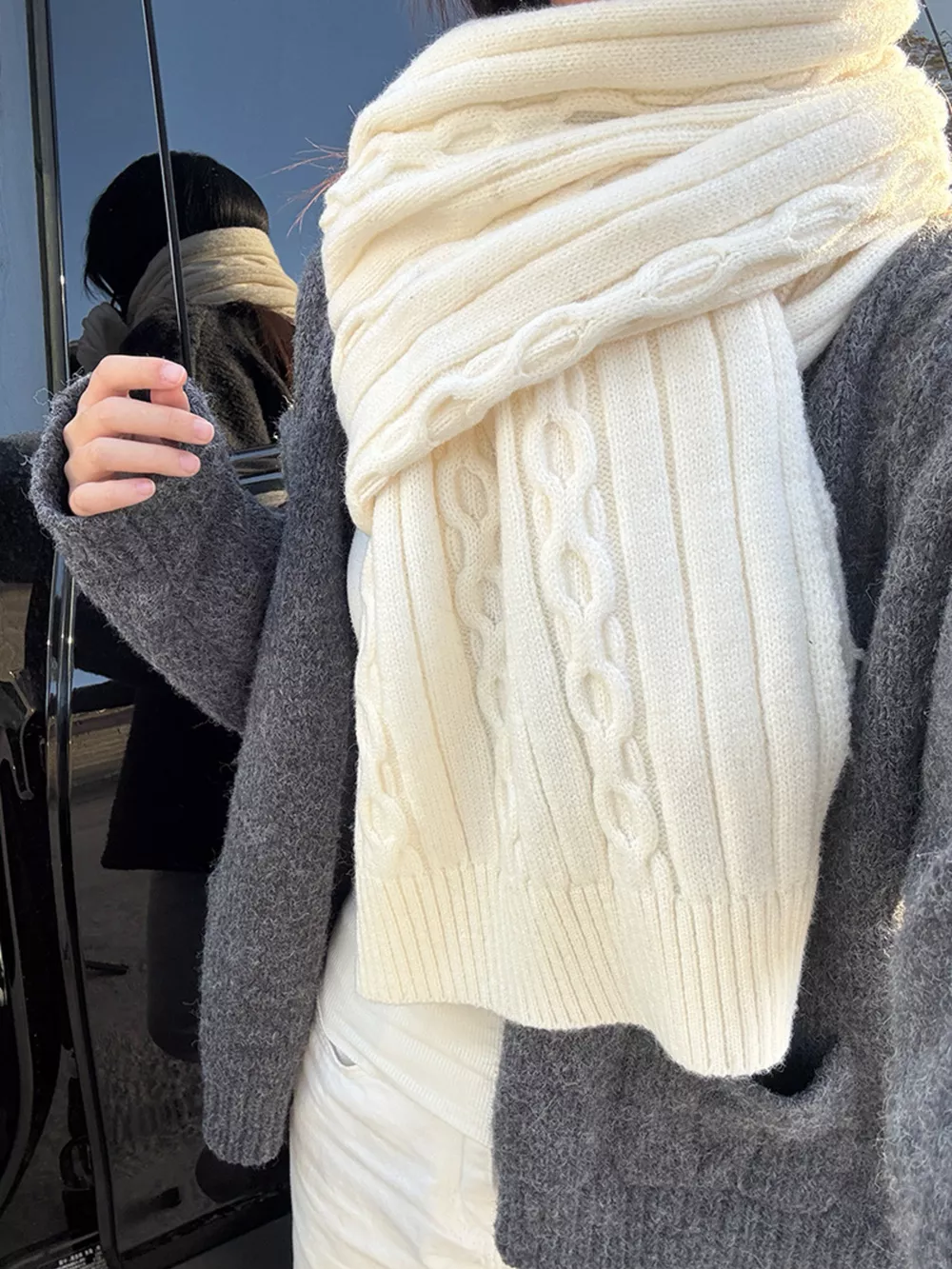 Textured Knit Winter Scarf, image 7