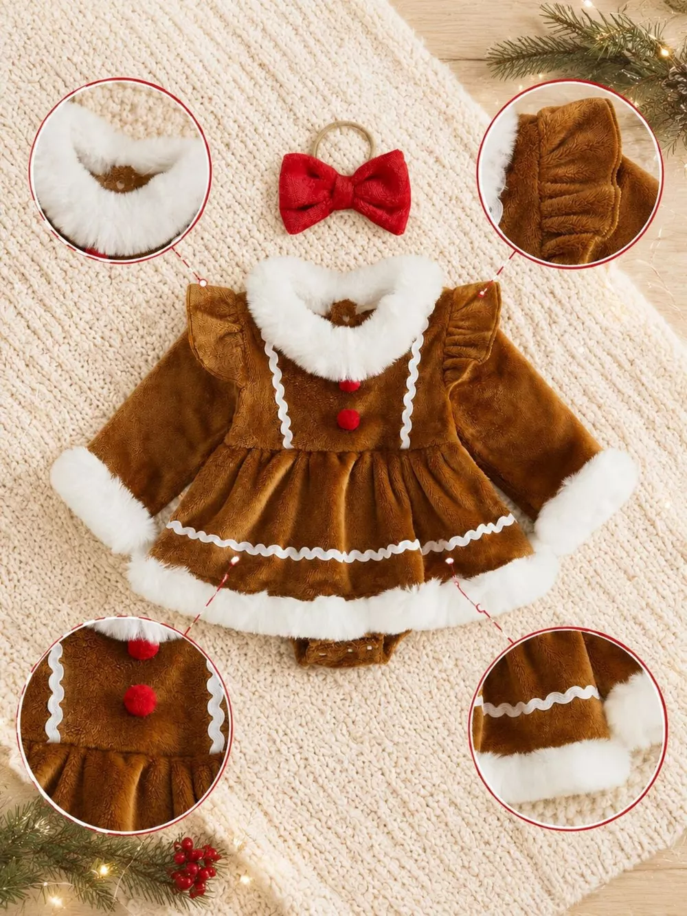 Children's Christmas Bodysuit Dress and Headband Set, image 6