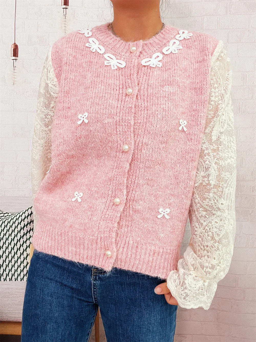 Lace Sleeve Button-Up Cardigan, image 16