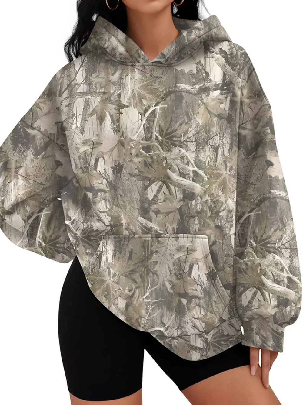 Printed Kangaroo Pocket Oversized Hoodie, image 2