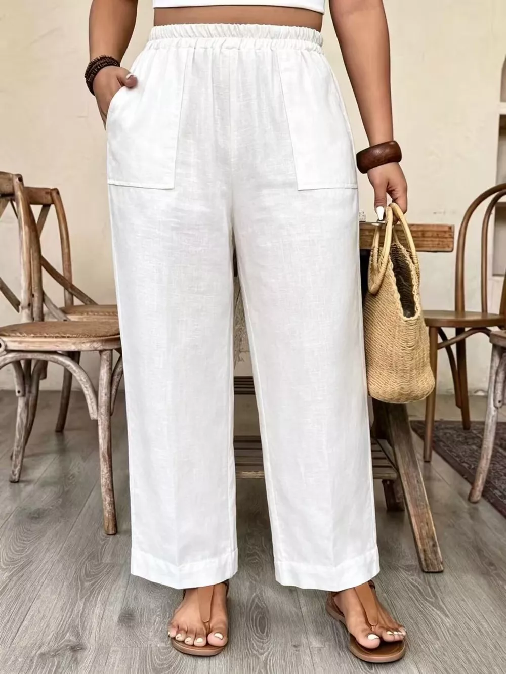Plus Size High-Waisted Elastic Waist Pants with Pockets, image 19