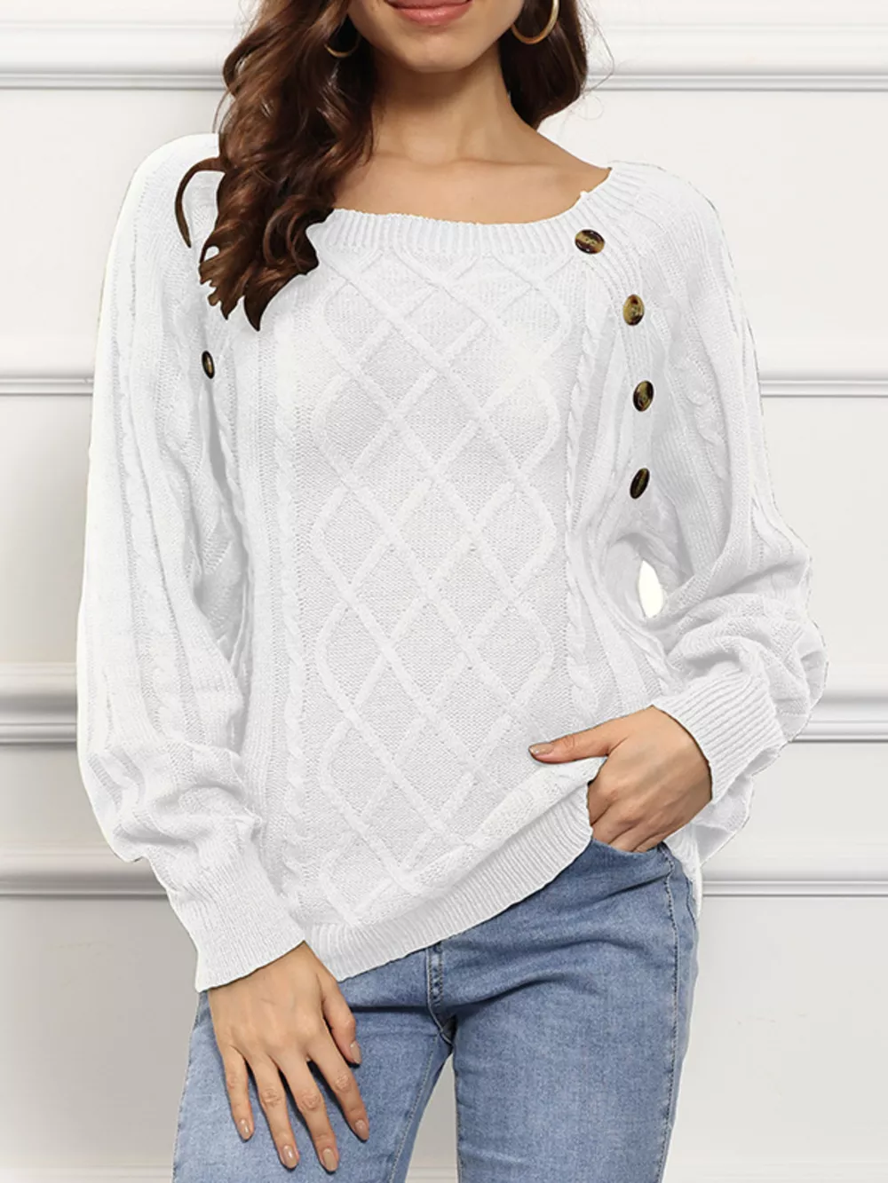 Cable Knit Boat Neck Sweater, image 2