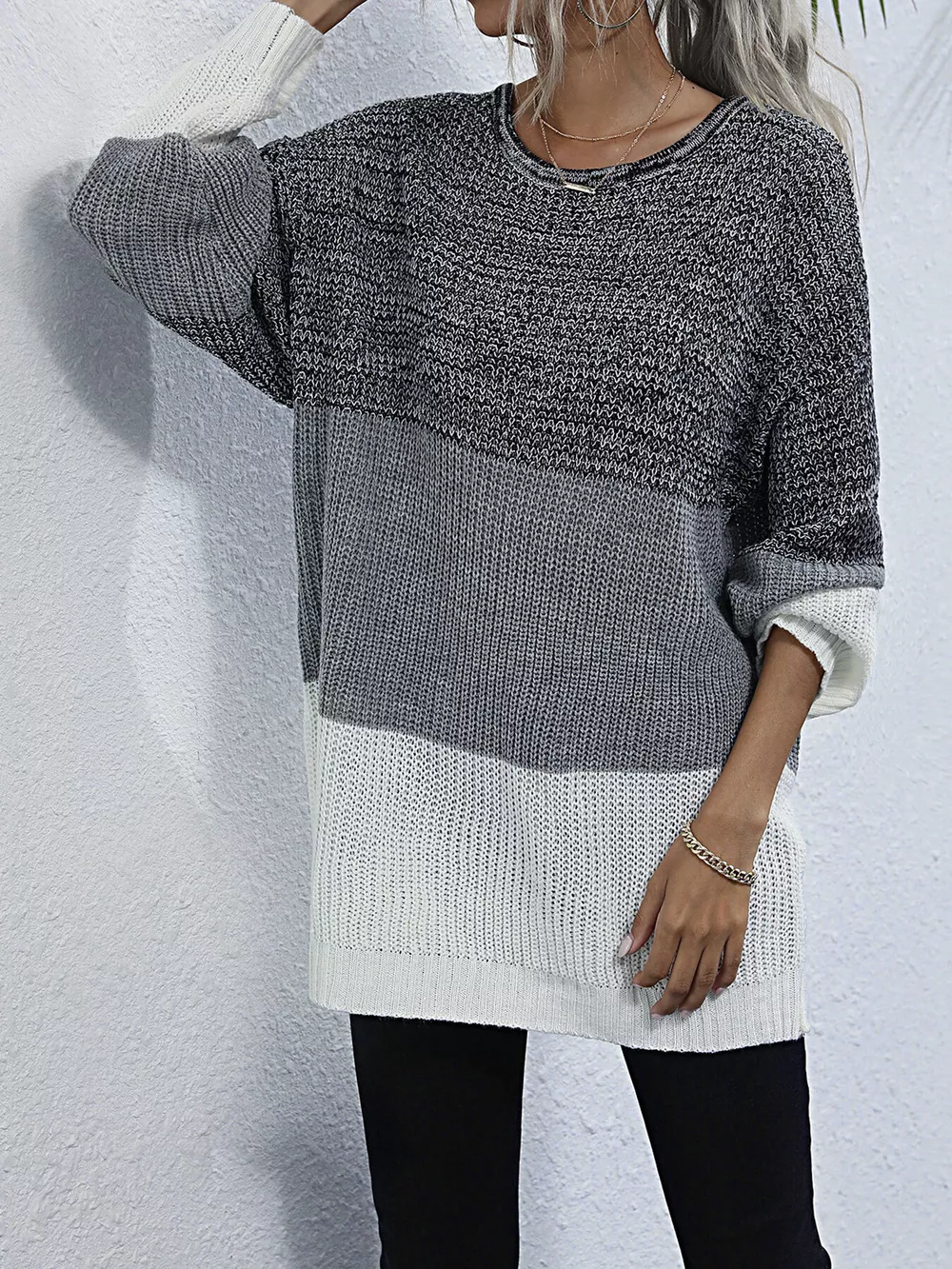 Color Block Round Neck Oversized Sweater, image 11
