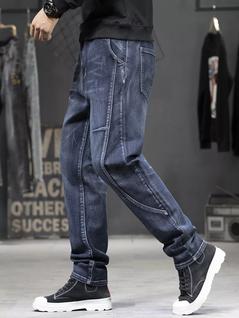 Men's Washed High-Stretch Jeans, image 2