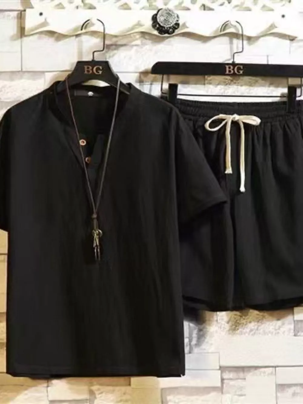 Men's Plus Size Short Sleeve Top and Shorts Set