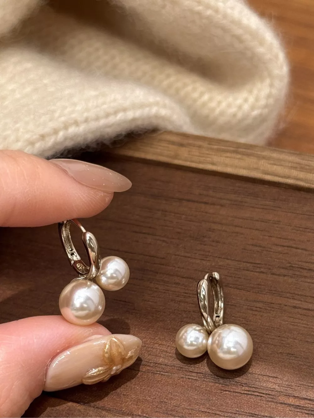 Double Pearl Hoop Earrings, image 5