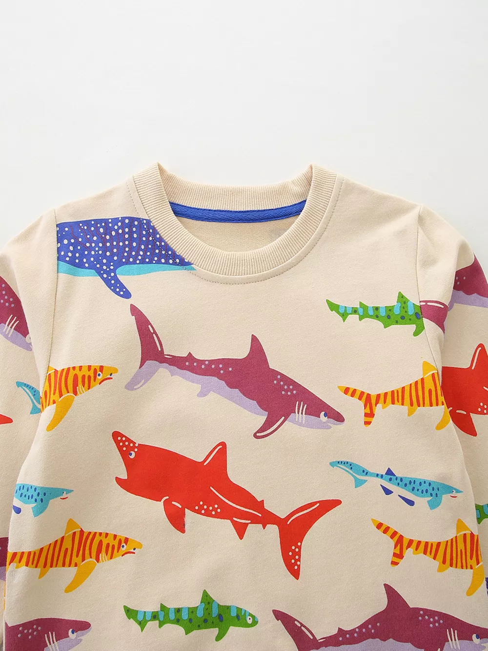 Children's Colorful Shark Print Crewneck Sweatshirt, image 4