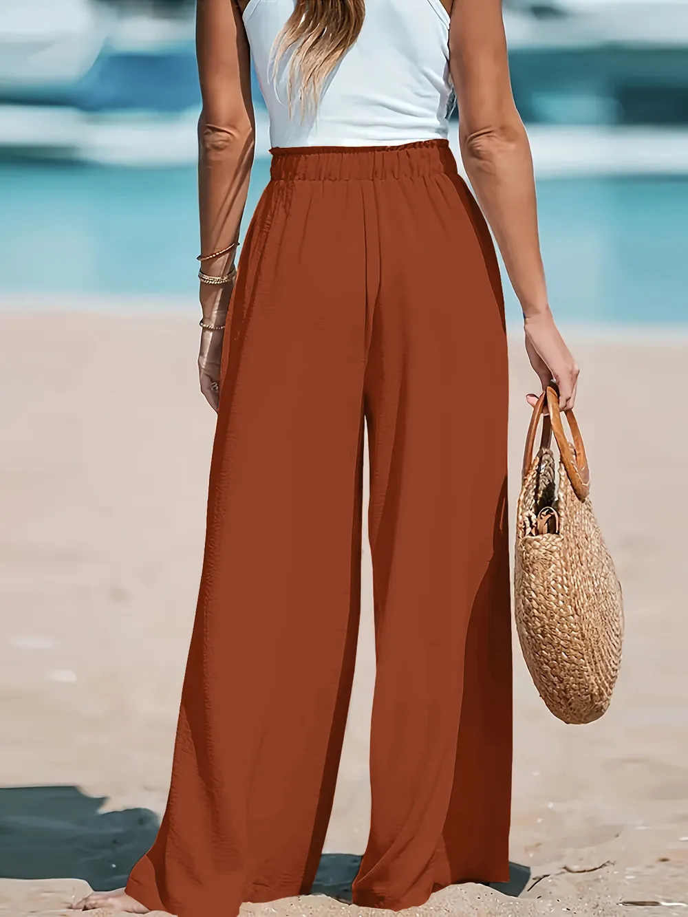 Full Size Drawstring Waist Wide Leg Pants Plus Size, image 15