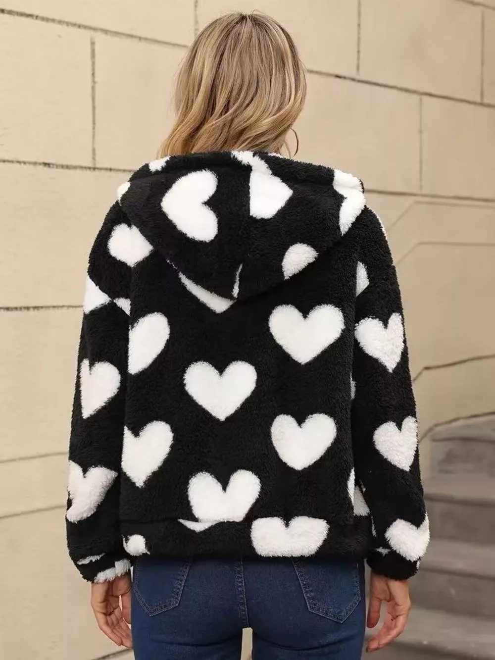 Heart Fuzzy Fleece Zip-Up Outerwear, image 3